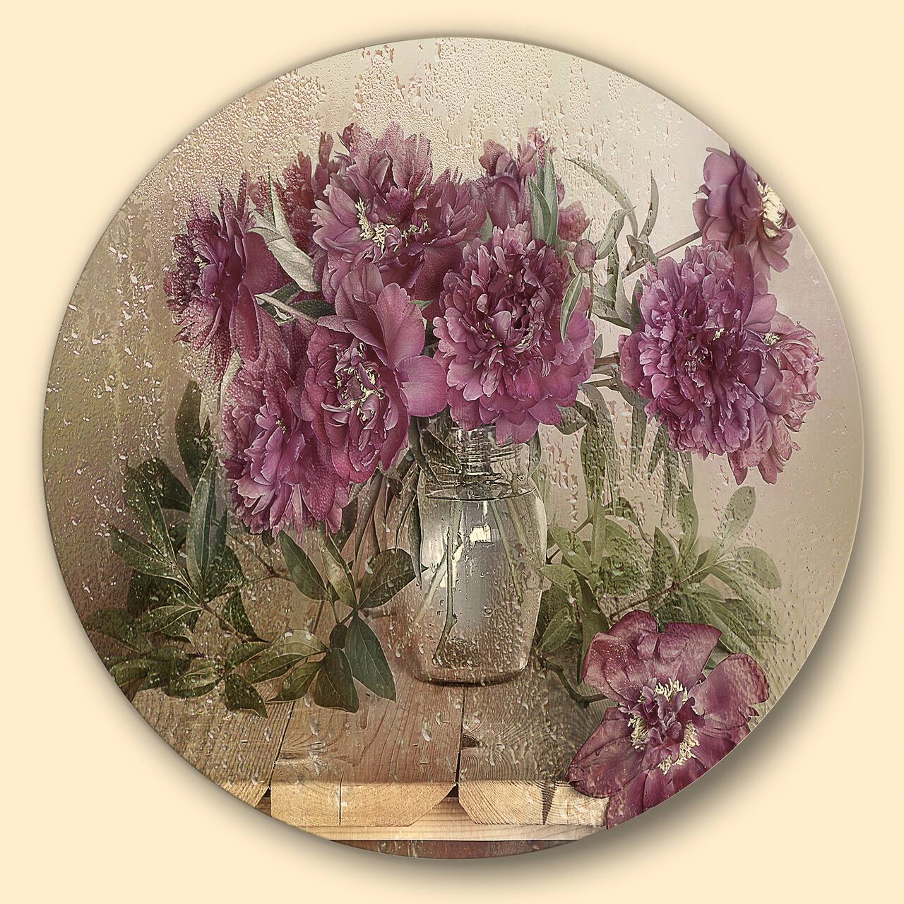 Designart - Bouquet of Pink Peonies' Ultra Glossy Floral Metal Circle Wall Art